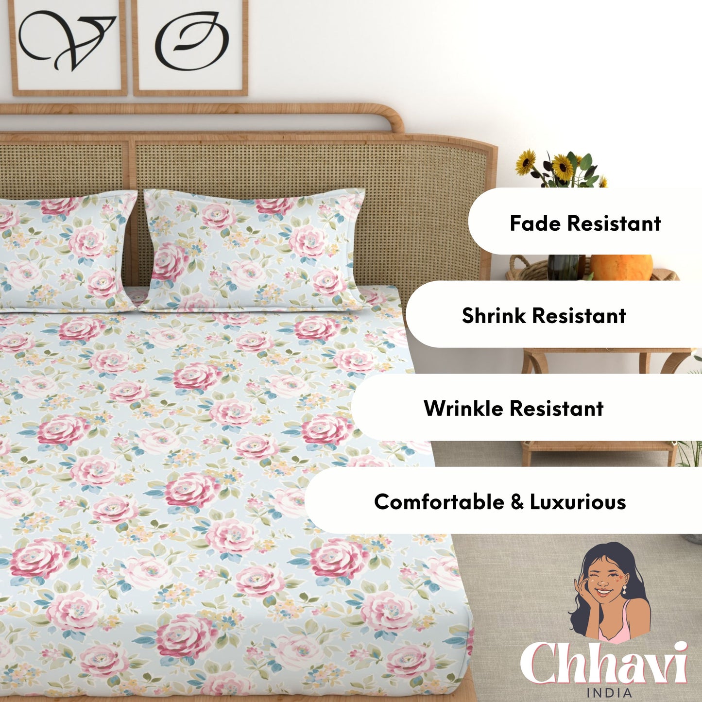 CHHAVI INDIA 210 TC Microfiber Printed King Size Bedsheet With Pillow Covers