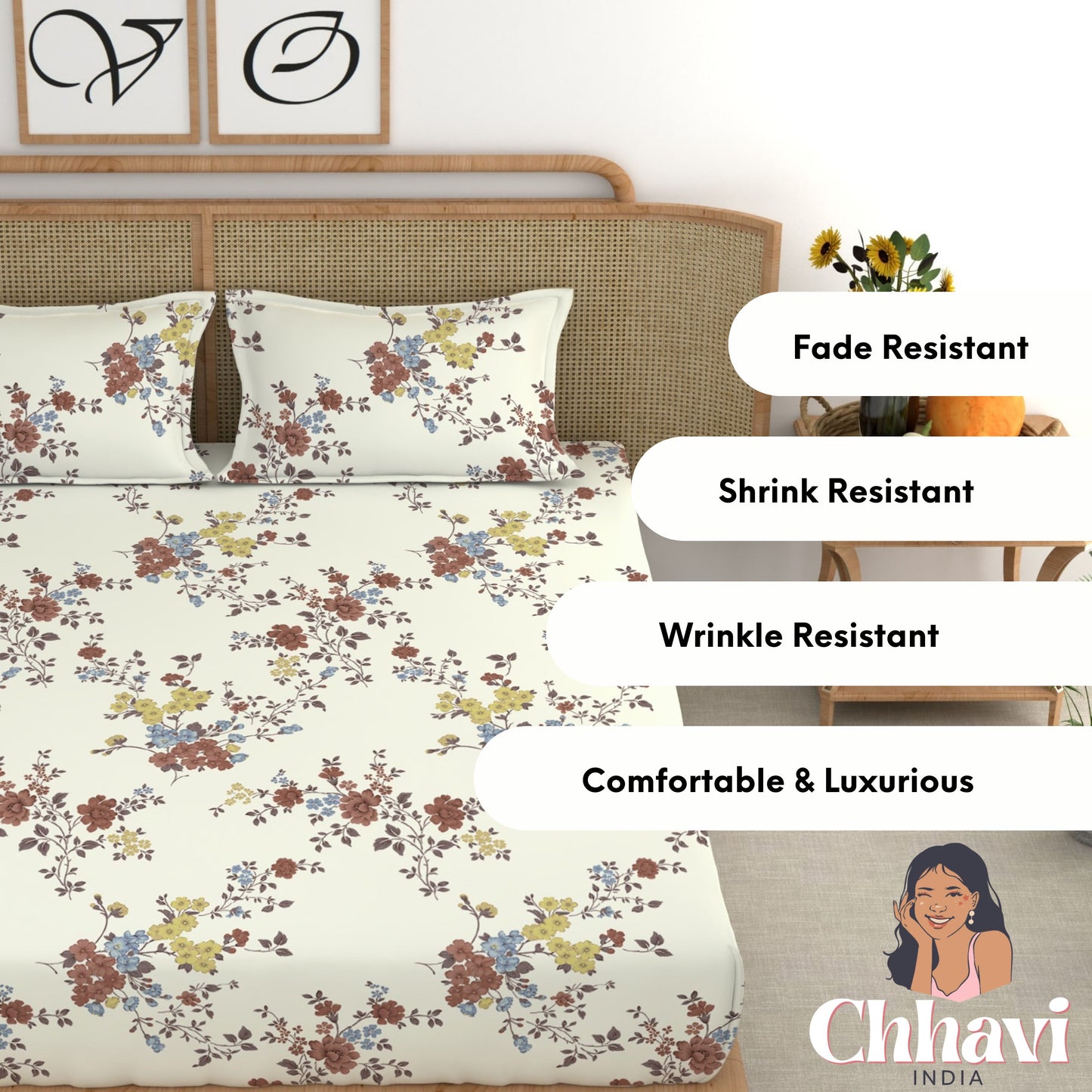 CHHAVI INDIA 210 TC Microfiber Printed King Size Bedsheet With Pillow Covers