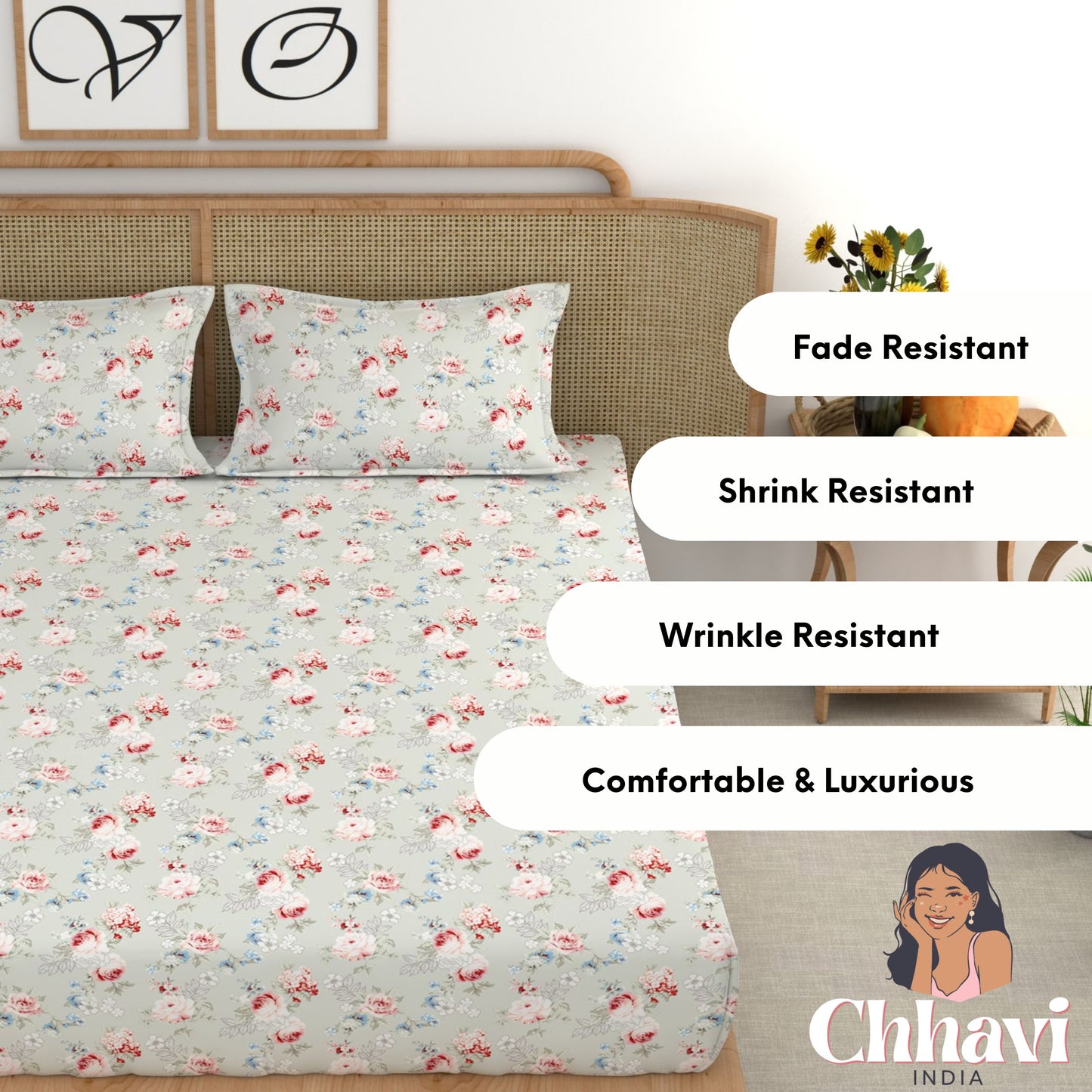 CHHAVI INDIA 210 TC Microfiber Printed King Size Bedsheet With Pillow Covers