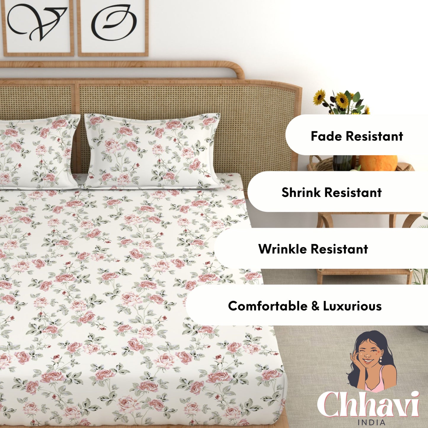 CHHAVI INDIA 210 TC Microfiber Printed King Size Bedsheet With Pillow Covers