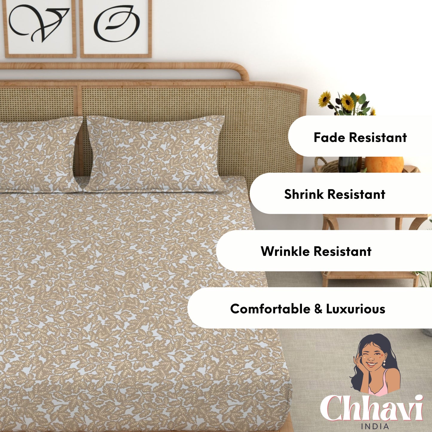 CHHAVI INDIA 210 TC Microfiber Printed King Size Bedsheet With Pillow Covers