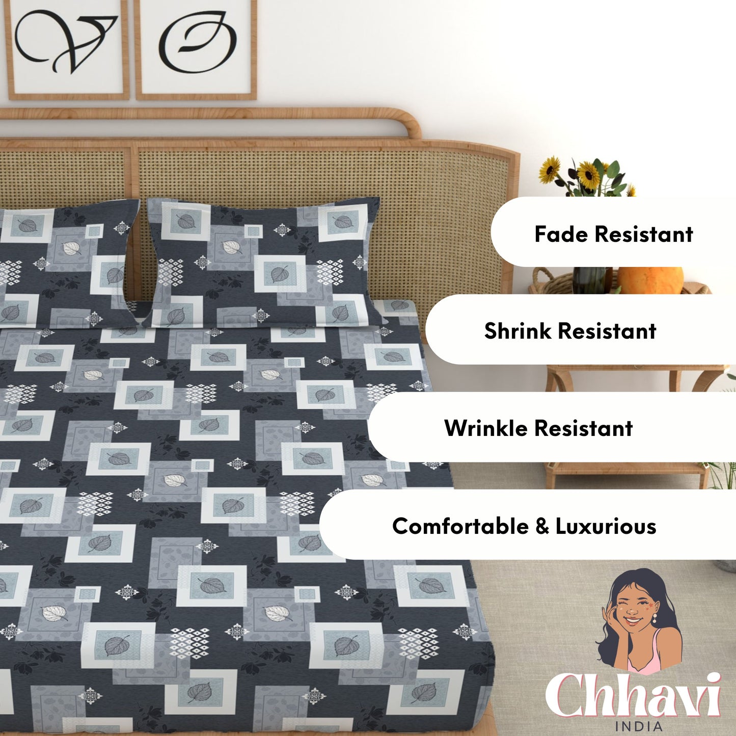 CHHAVI INDIA 210 TC Microfiber Printed King Size Bedsheet With Pillow Covers