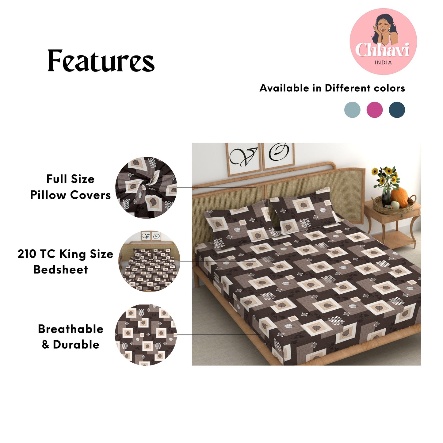 CHHAVI INDIA 210 TC Microfiber Printed King Size Bedsheet With Pillow Covers