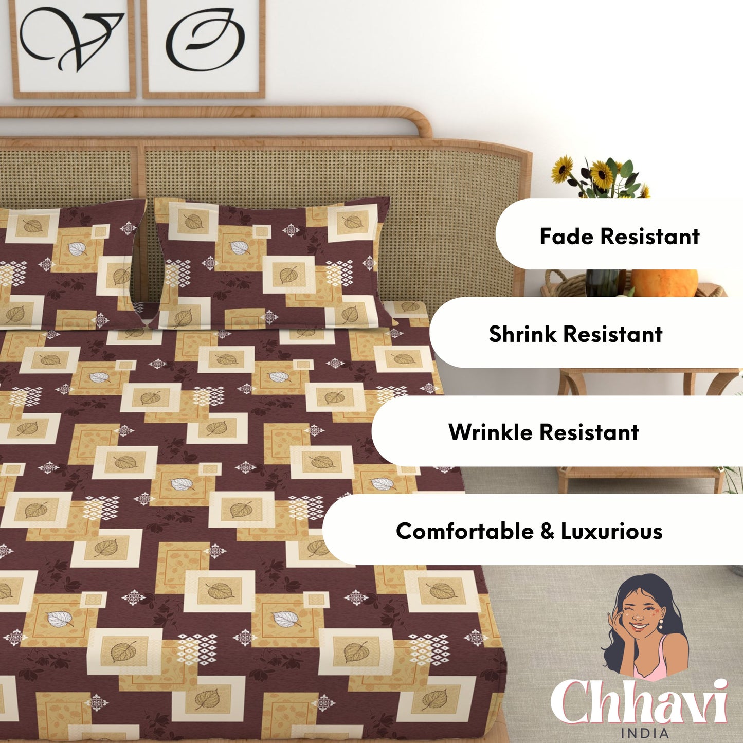 CHHAVI INDIA 210 TC Microfiber Printed King Size Bedsheet With Pillow Covers