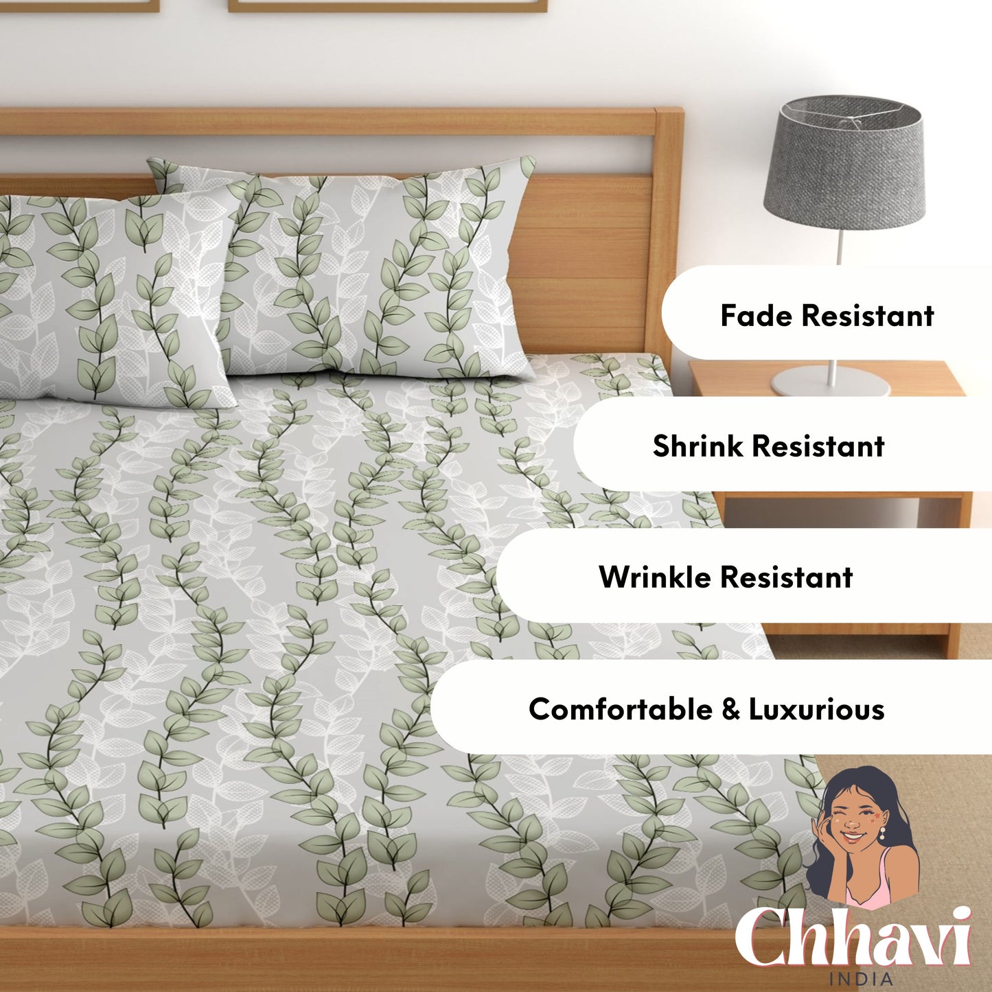 CHHAVI INDIA 210 TC Microfiber Printed King Size Bedsheet With Pillow Covers