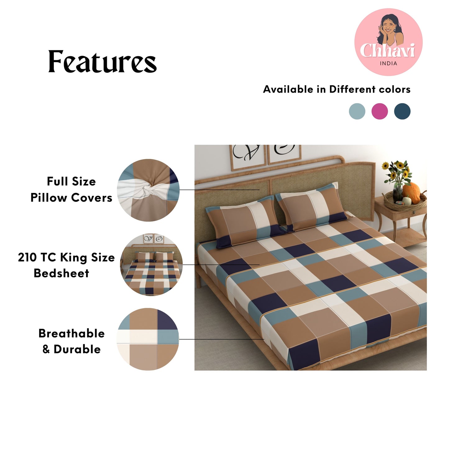 CHHAVI INDIA 210 TC Microfiber Printed King Size Bedsheet With Pillow Covers