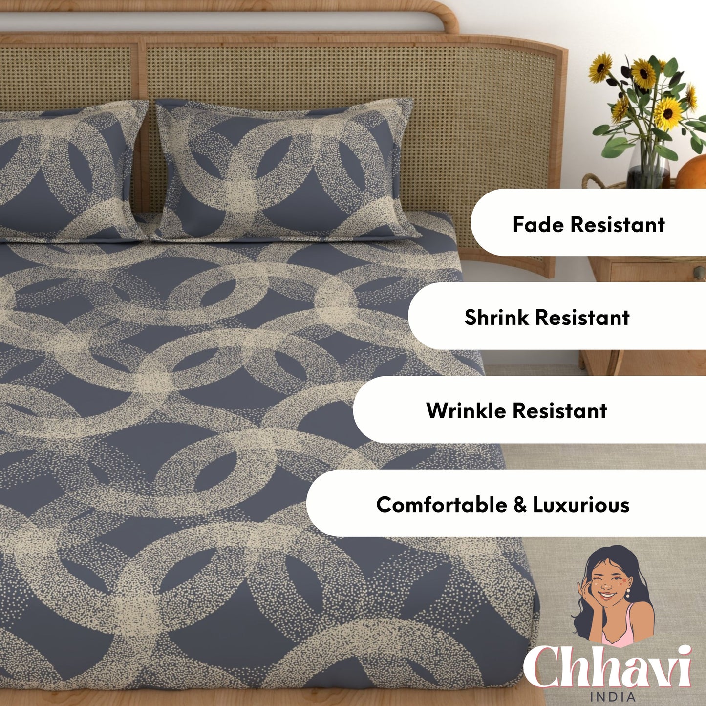 CHHAVI INDIA 210 TC Microfiber Printed King Size Bedsheet With Pillow Covers