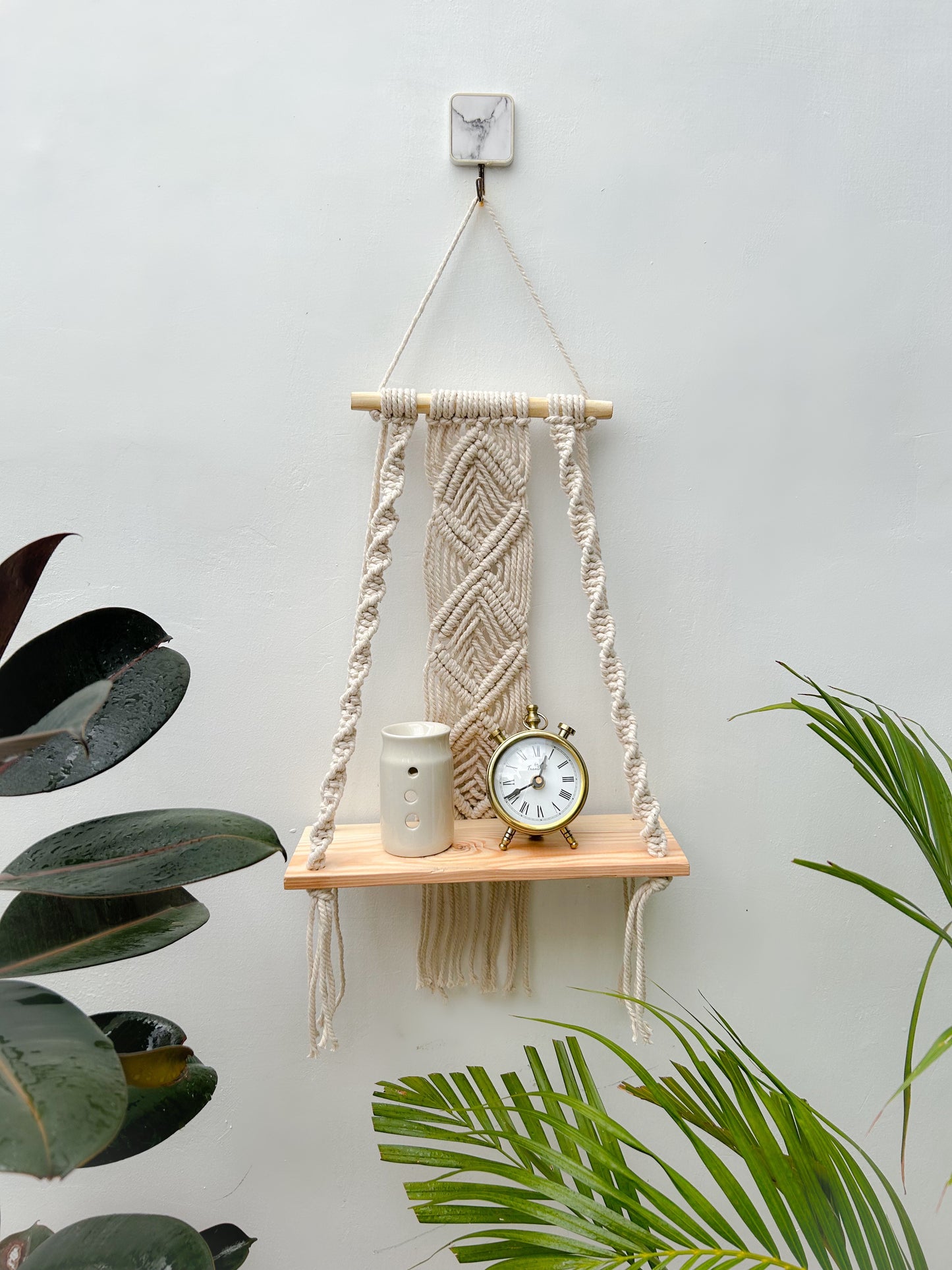 CG Homes MACRAME WALL HANGING WITH WOODEN SHELF