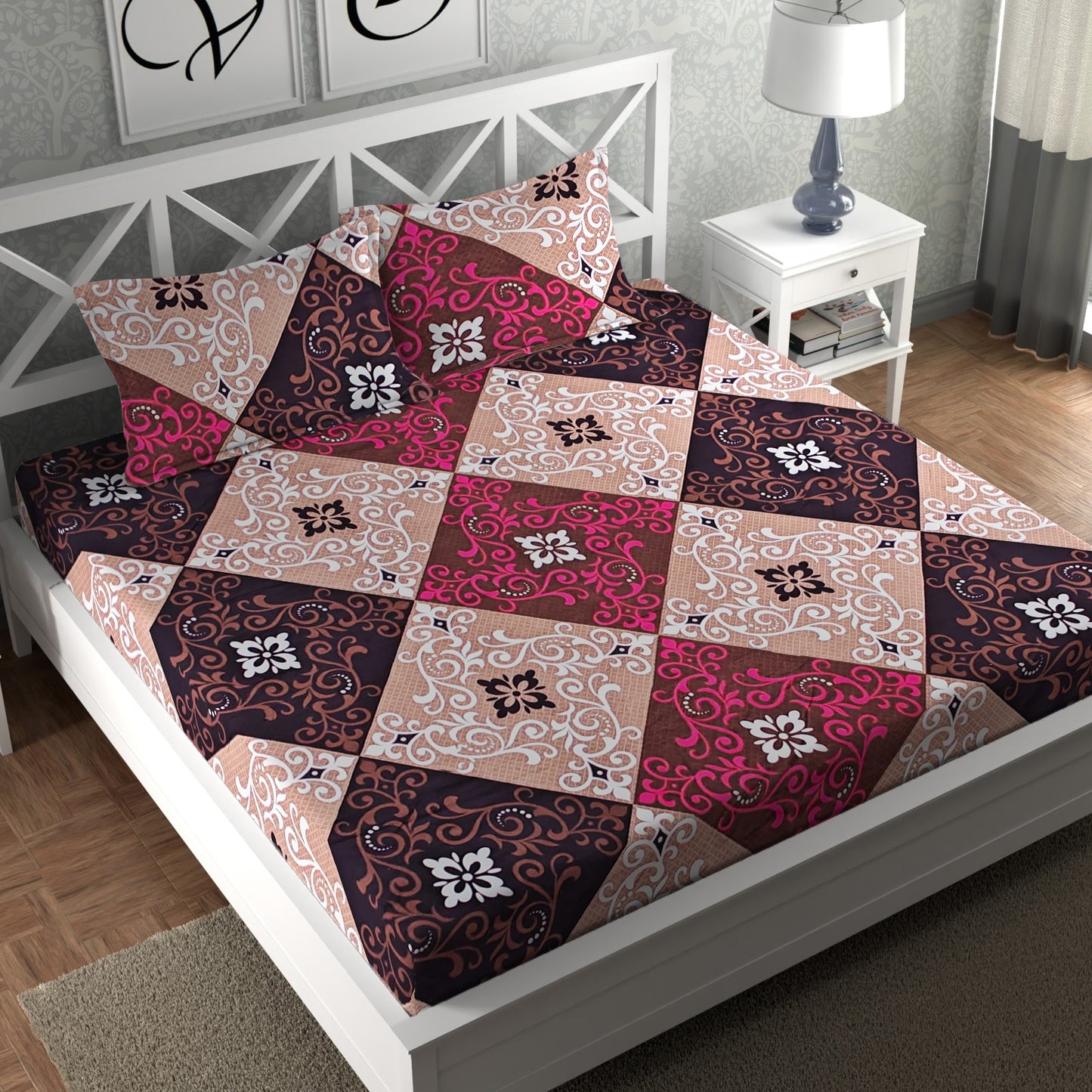 CG Homes 140 TC Double Printed Flat Bedsheet DB699