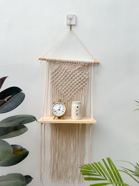 CG Homes MACRAME WALL HANGING WITH WOODEN SHELF