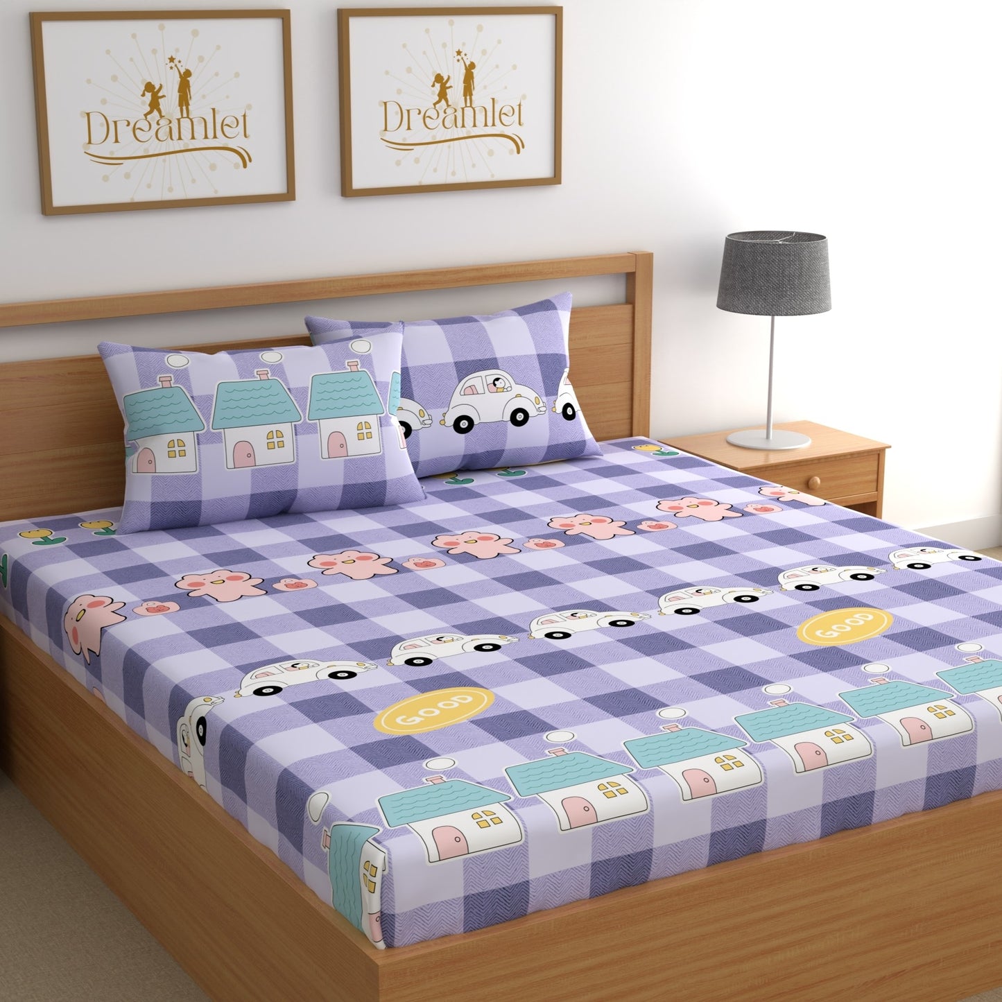 DREAMLET 180TC Glace Cotton Bedsheet with 2 Pillow Covers DB835