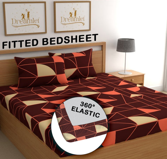 DREAMLET 160 TC Glace Cotton Bedsheet with 2 Pillow Covers Fitted DB1332