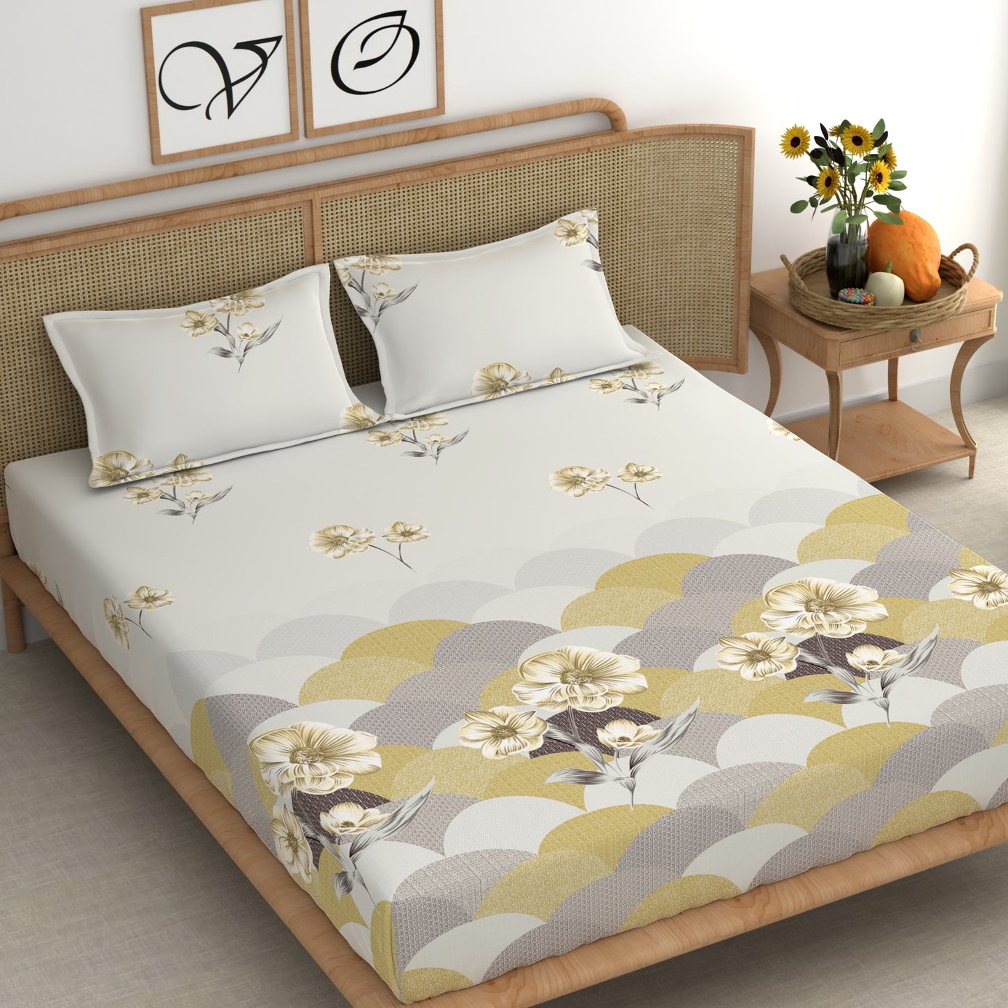 CHHAVI INDIA 210 TC Microfiber Printed King Size Bedsheet With Pillow Covers