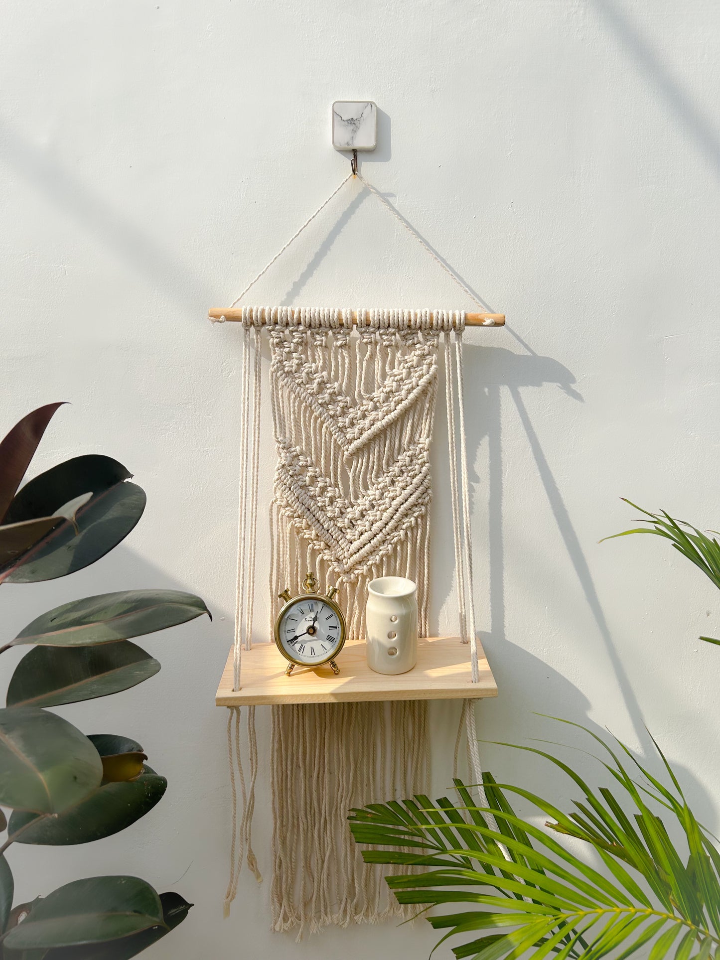 CG Homes MACRAME WALL HANGING WITH WOODEN SHELF