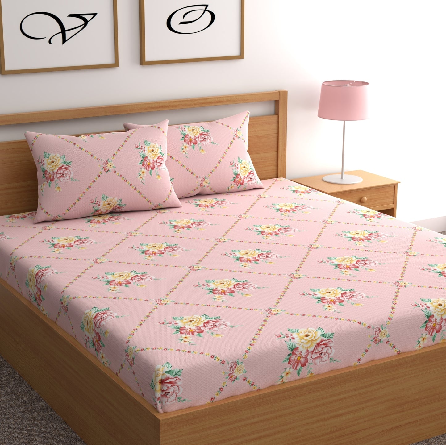 CG Homes 140 TC Double Printed Flat Bedsheet DB606