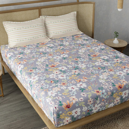 CHHAVI INDIA 210 TC Microfiber Printed King Size Bedsheet With Pillow Covers