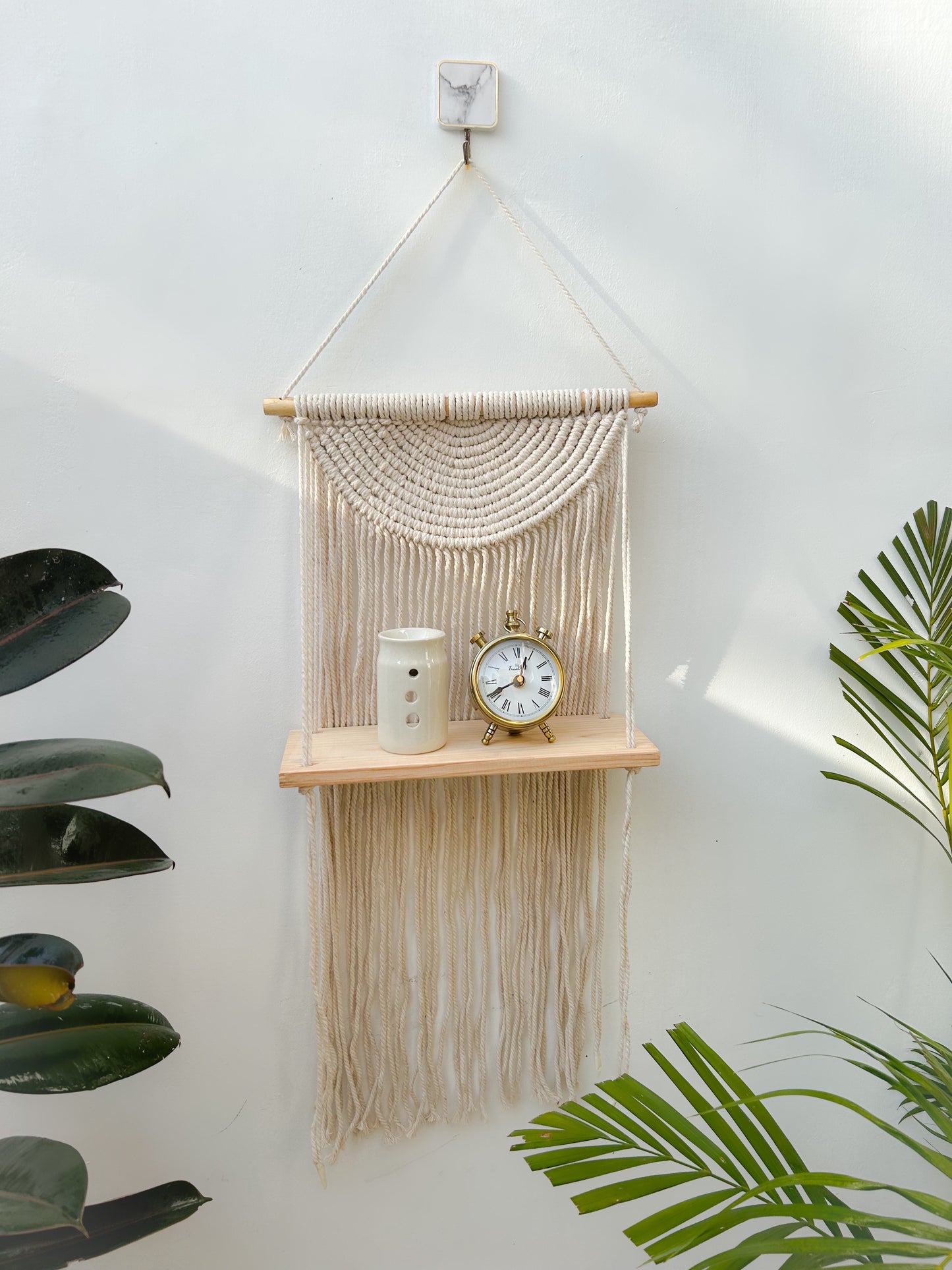 CG Homes MACRAME WALL HANGING WITH WOODEN SHELF