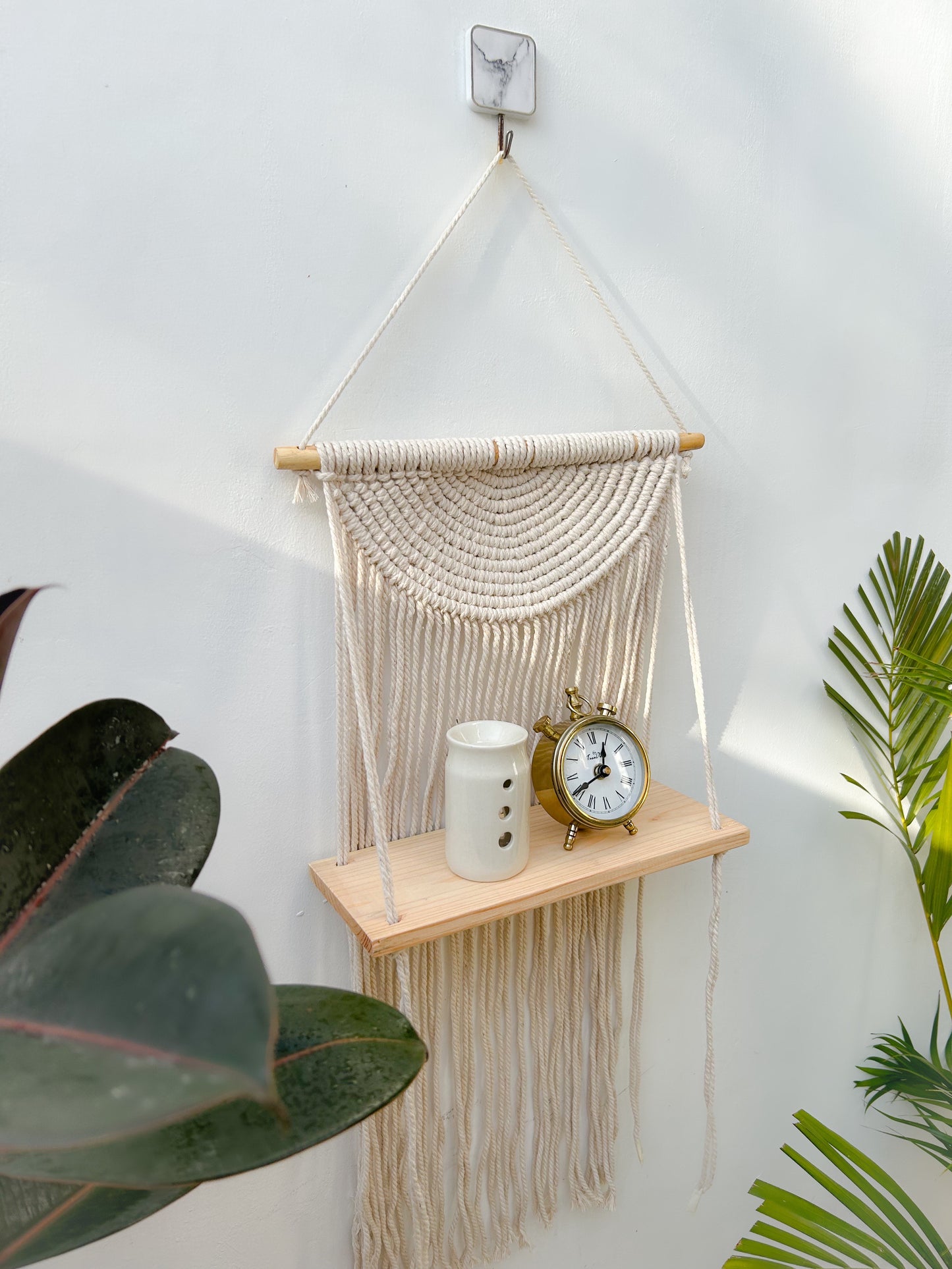 CG Homes MACRAME WALL HANGING WITH WOODEN SHELF