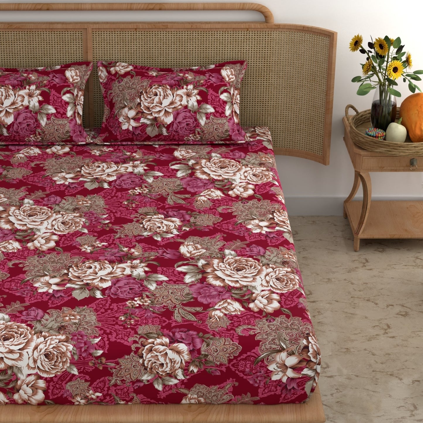 CG Homes 140 TC Double Printed Flat Bedsheet DB600