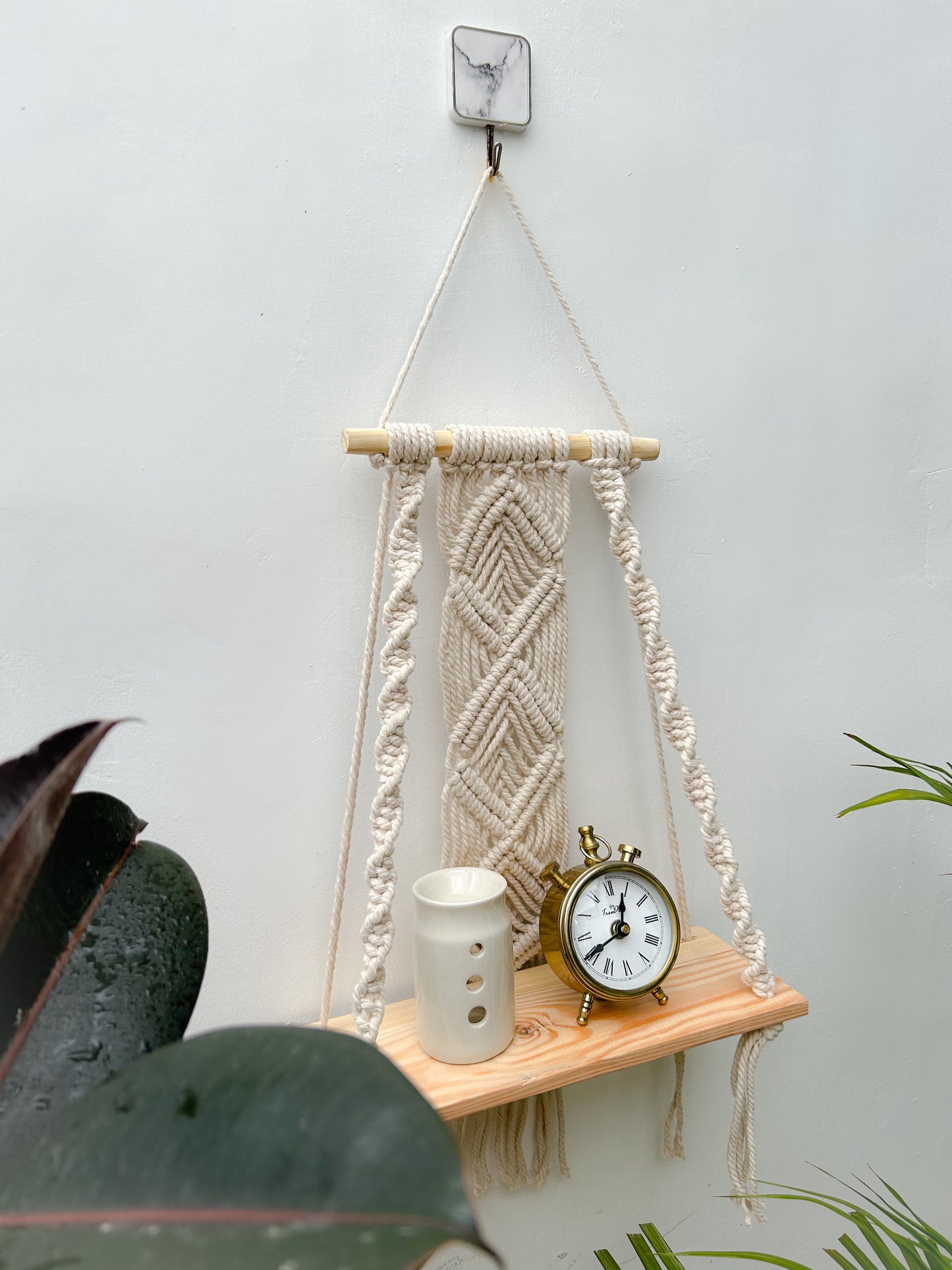 CG Homes MACRAME WALL HANGING WITH WOODEN SHELF