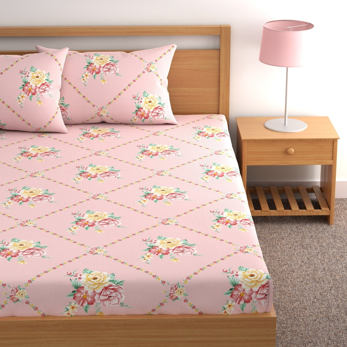 CG Homes 140 TC Double Printed Flat Bedsheet DB606