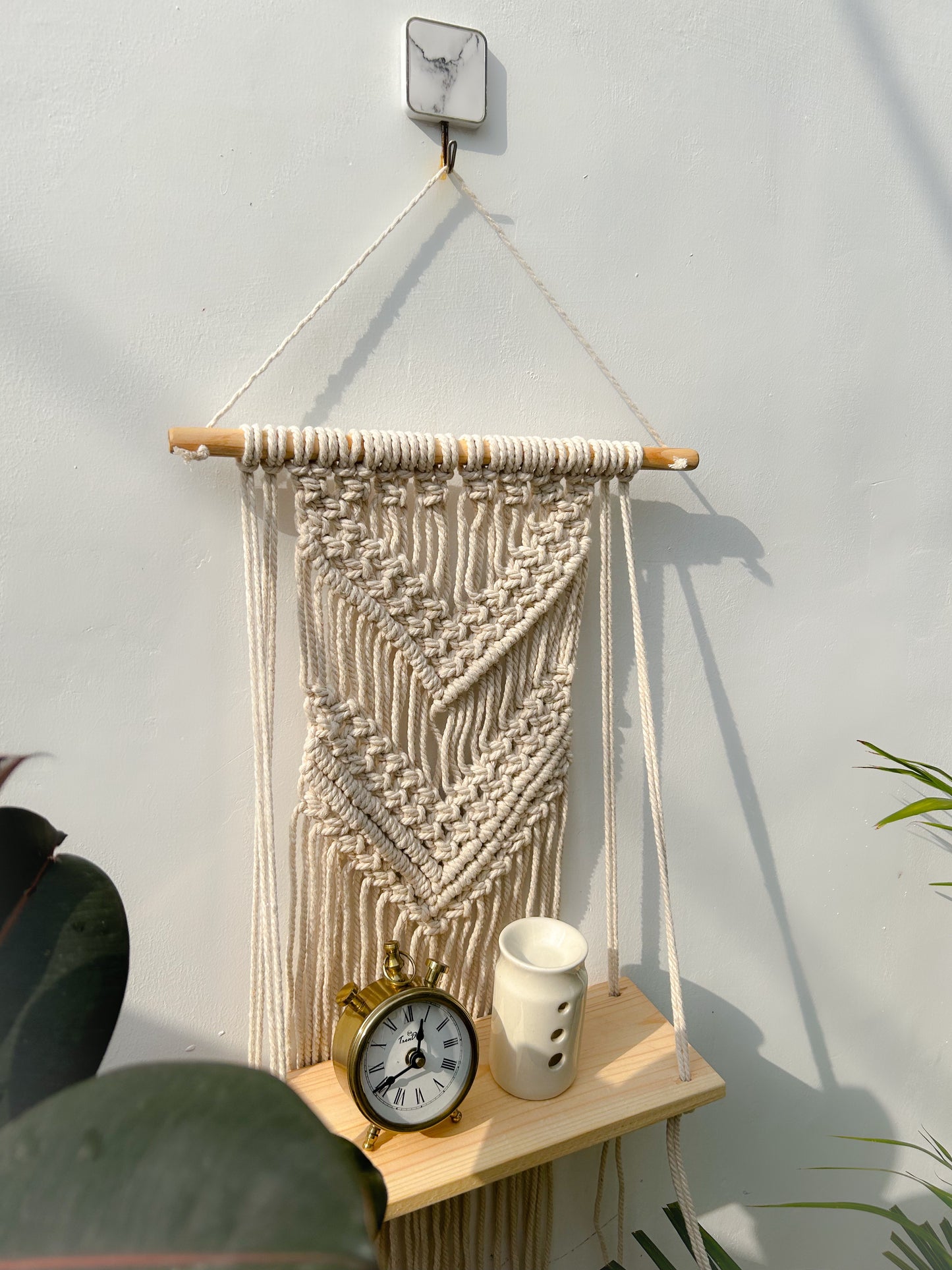 CG Homes MACRAME WALL HANGING WITH WOODEN SHELF