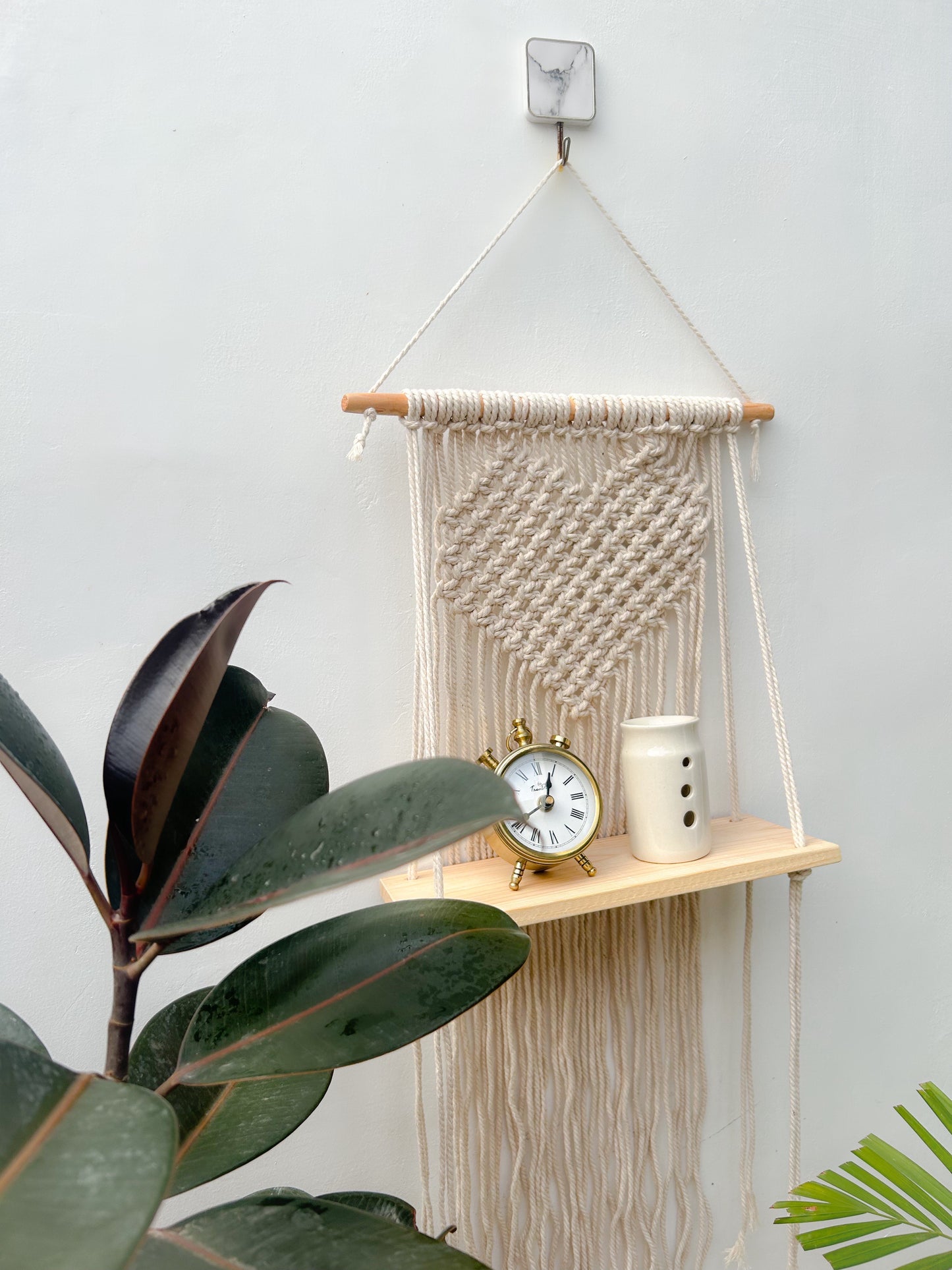 CG Homes MACRAME WALL HANGING WITH WOODEN SHELF