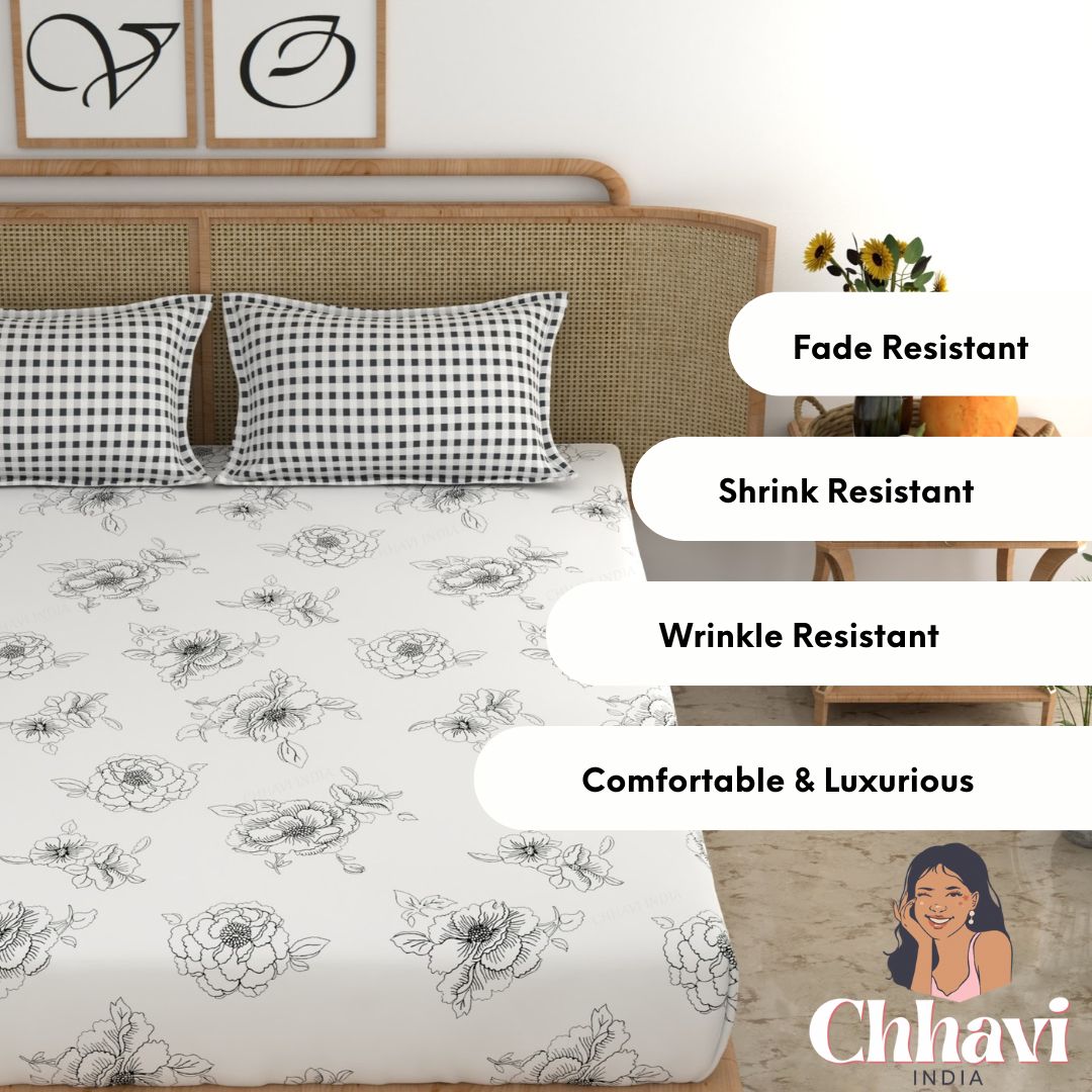 CHHAVI INDIA 210 TC Microfiber Printed King Size Bedsheet With Pillow Covers