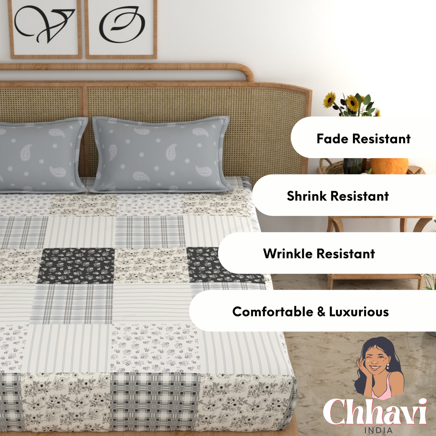 CHHAVI INDIA 210 TC Microfiber Printed King Size Bedsheet With Pillow Covers