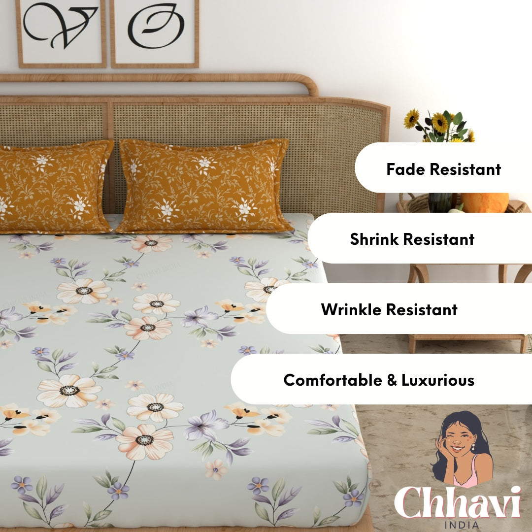 CHHAVI INDIA 210 TC Microfiber Printed King Size Bedsheet With Pillow Covers