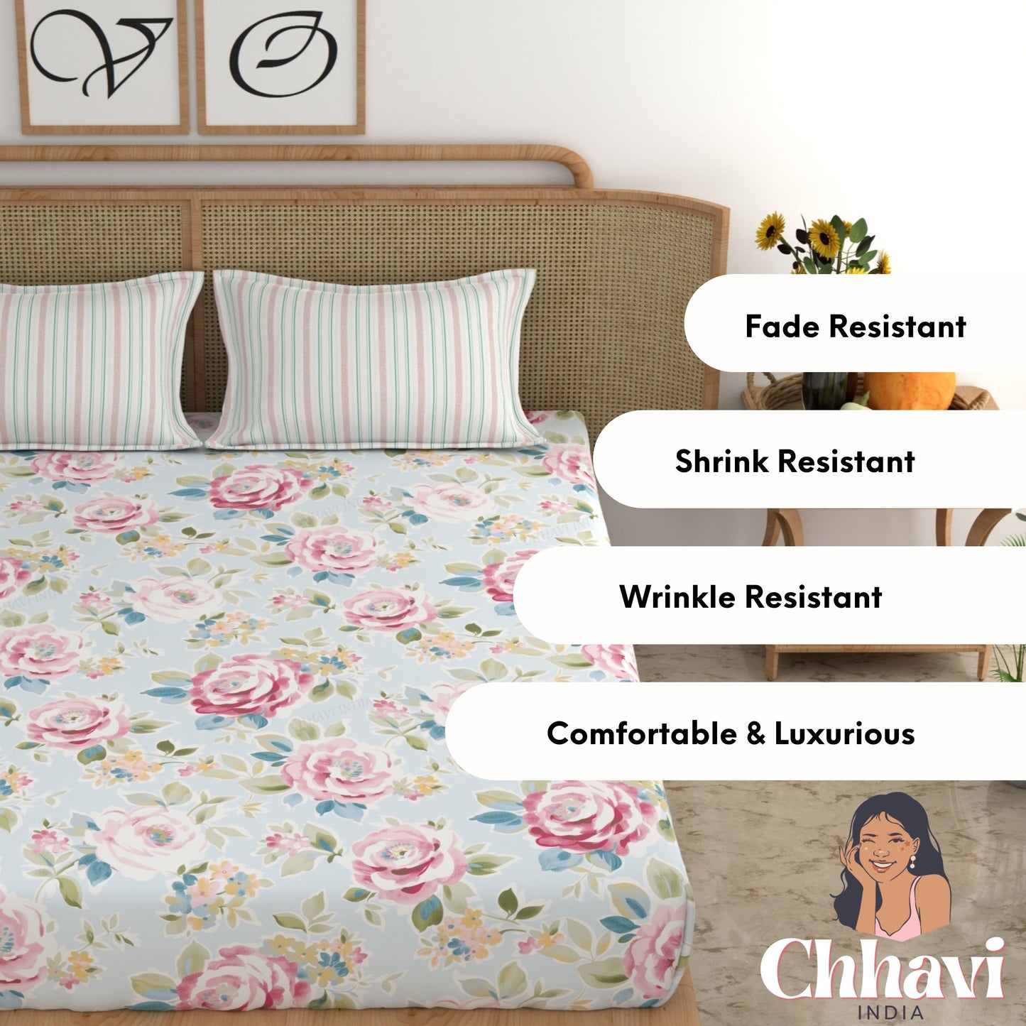 CHHAVI INDIA 210 TC Microfiber Printed King Size Bedsheet With Pillow Covers