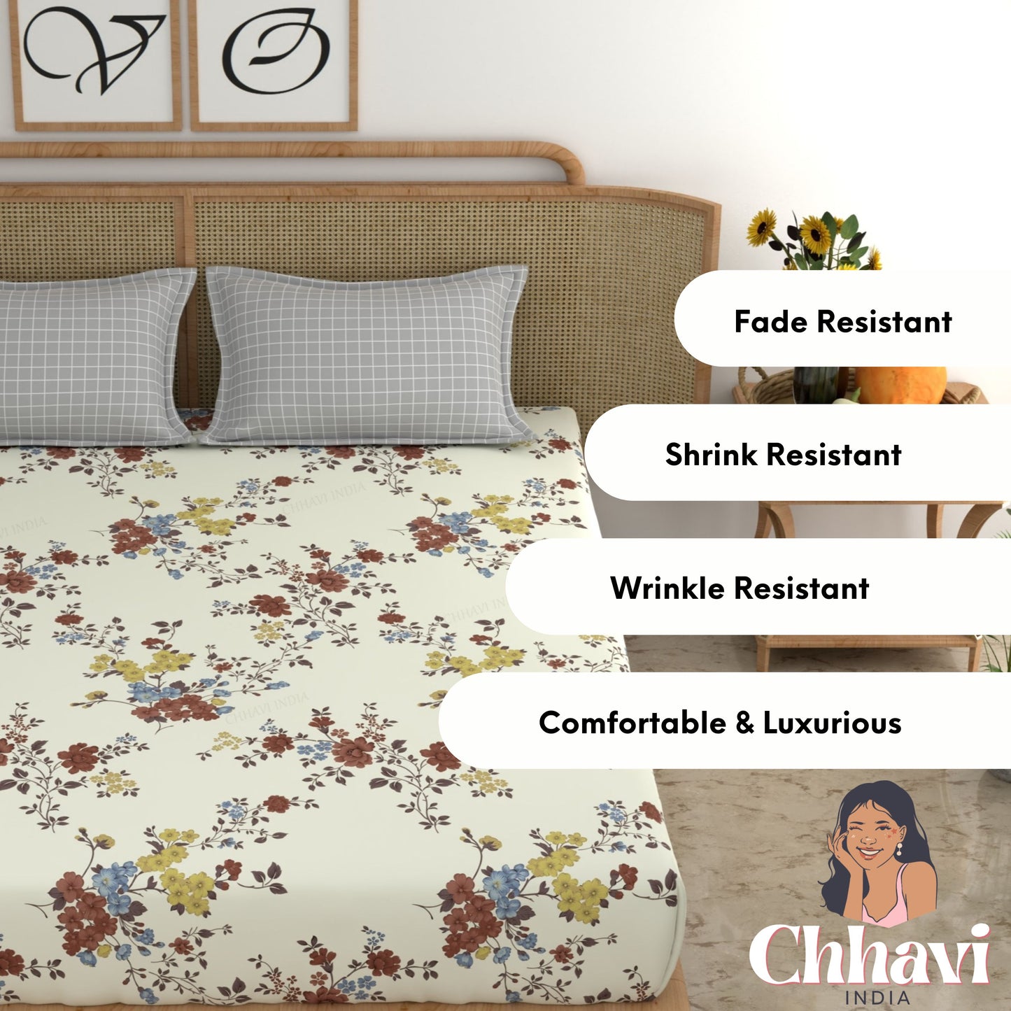 CHHAVI INDIA 210 TC Microfiber Printed King Size Bedsheet With Pillow Covers