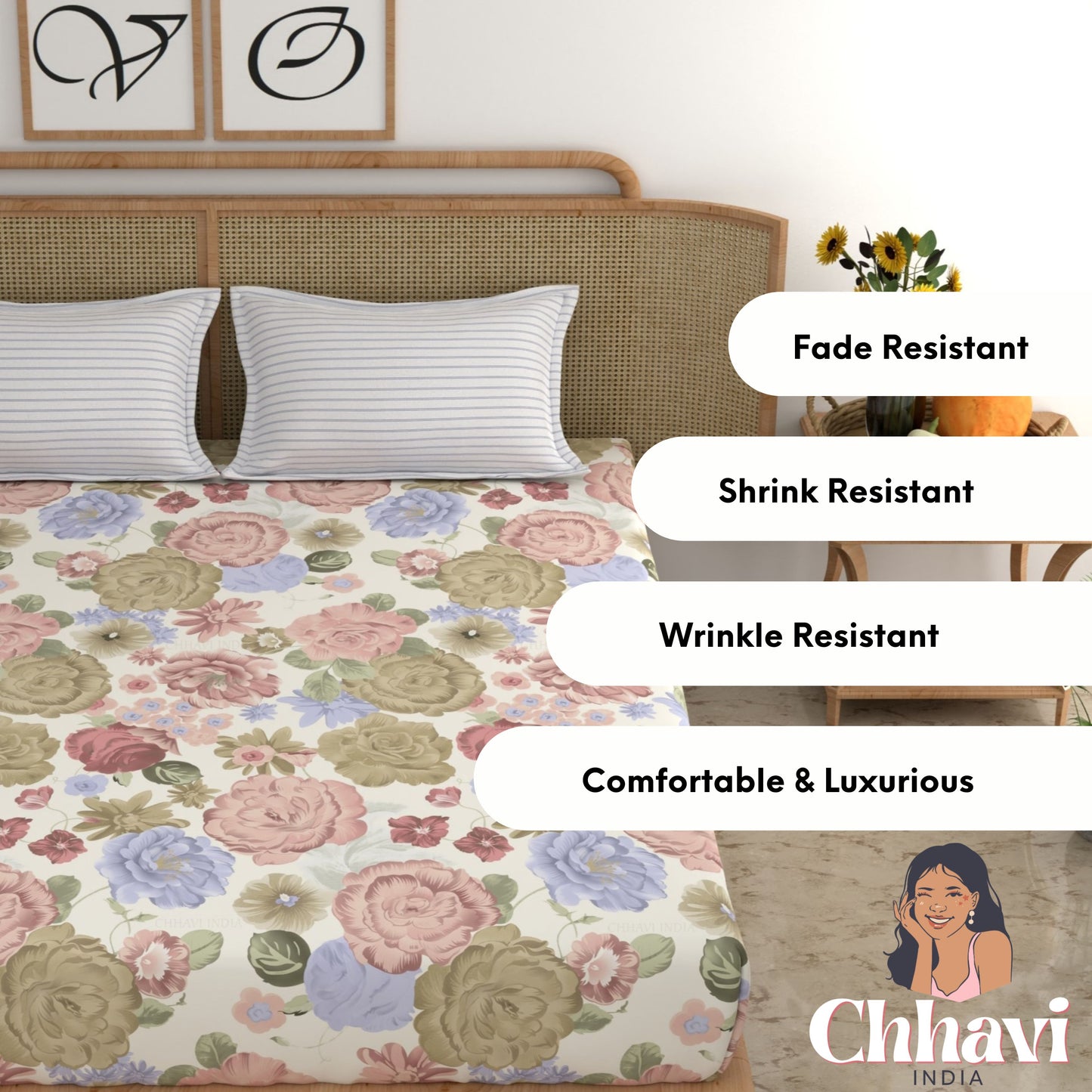 CHHAVI INDIA 210 TC Microfiber Printed King Size Bedsheet With Pillow Covers