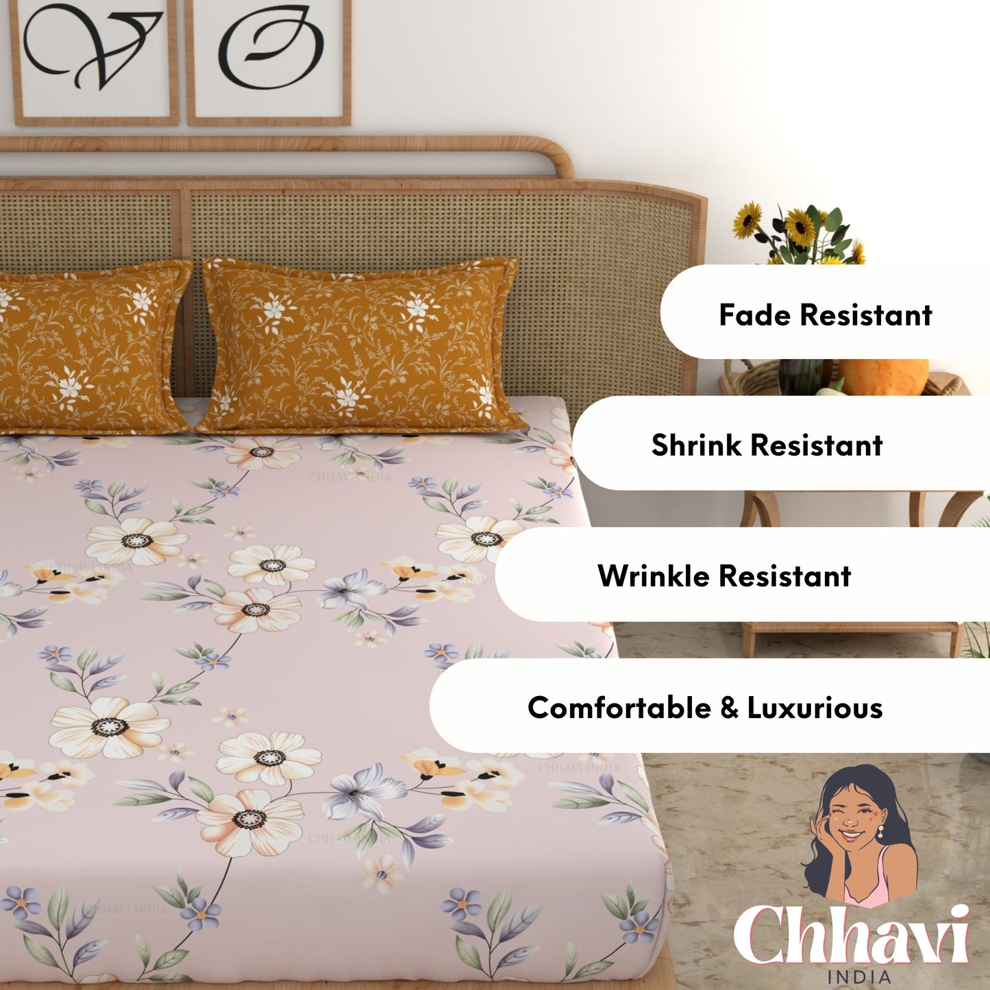 CHHAVI INDIA 210 TC Microfiber Printed King Size Bedsheet With Pillow Covers