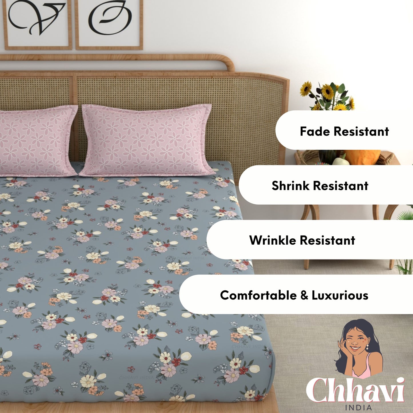 CHHAVI INDIA 210 TC Microfiber Printed King Size Bedsheet With Pillow Covers