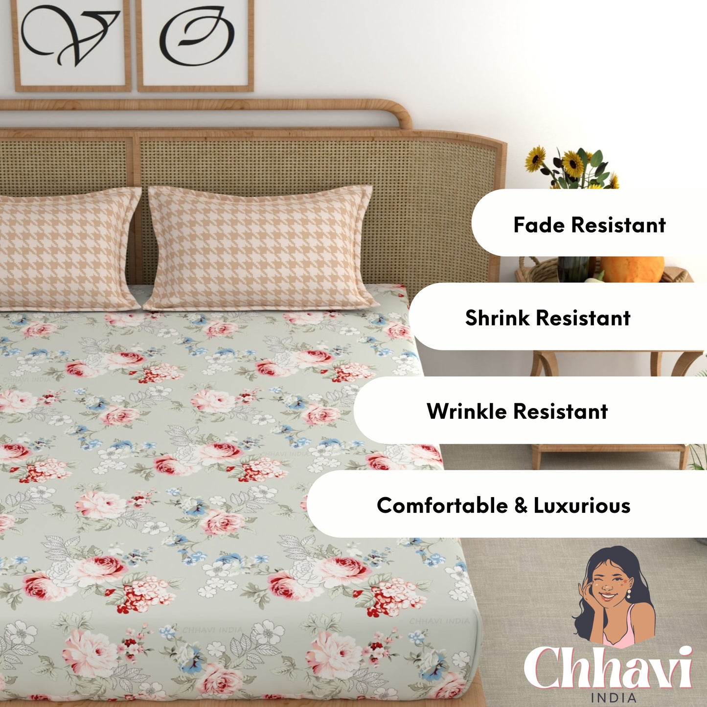 CHHAVI INDIA 210 TC Microfiber Printed King Size Bedsheet With Pillow Covers