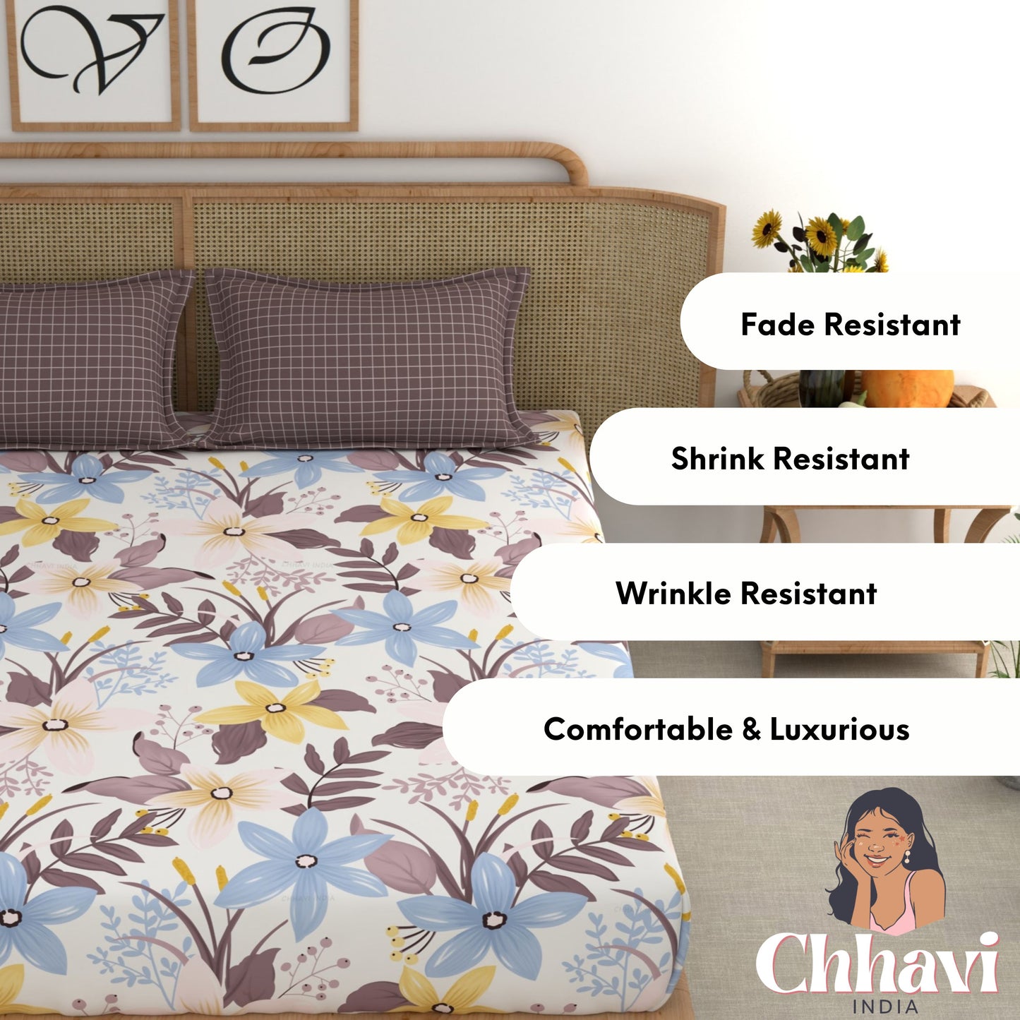 CHHAVI INDIA 210 TC Microfiber Printed King Size Bedsheet With Pillow Covers