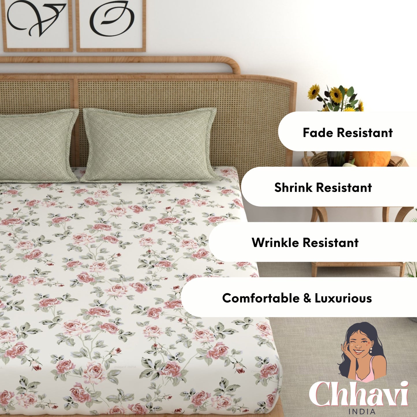 CHHAVI INDIA 210 TC Microfiber Printed King Size Bedsheet With Pillow Covers