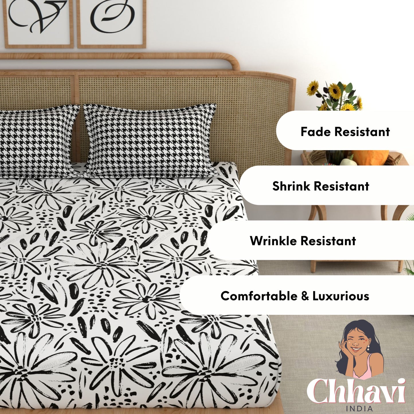 CHHAVI INDIA 210 TC Microfiber Printed King Size Bedsheet With Pillow Covers