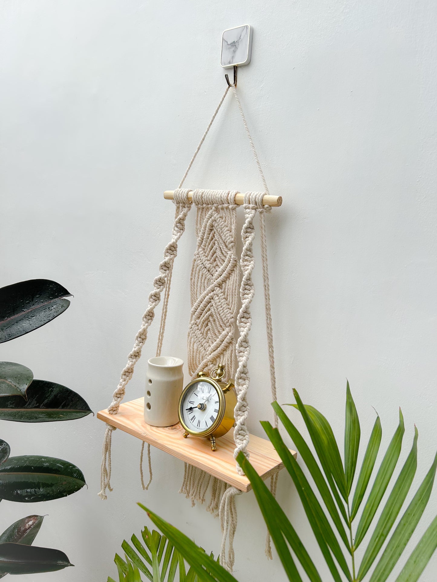 CG Homes MACRAME WALL HANGING WITH WOODEN SHELF