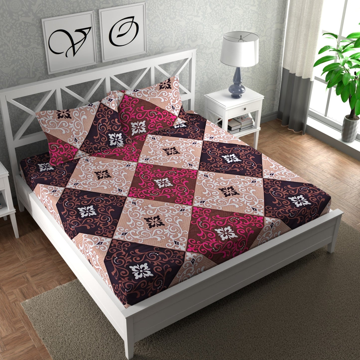 CG Homes 140 TC Double Printed Flat Bedsheet DB699