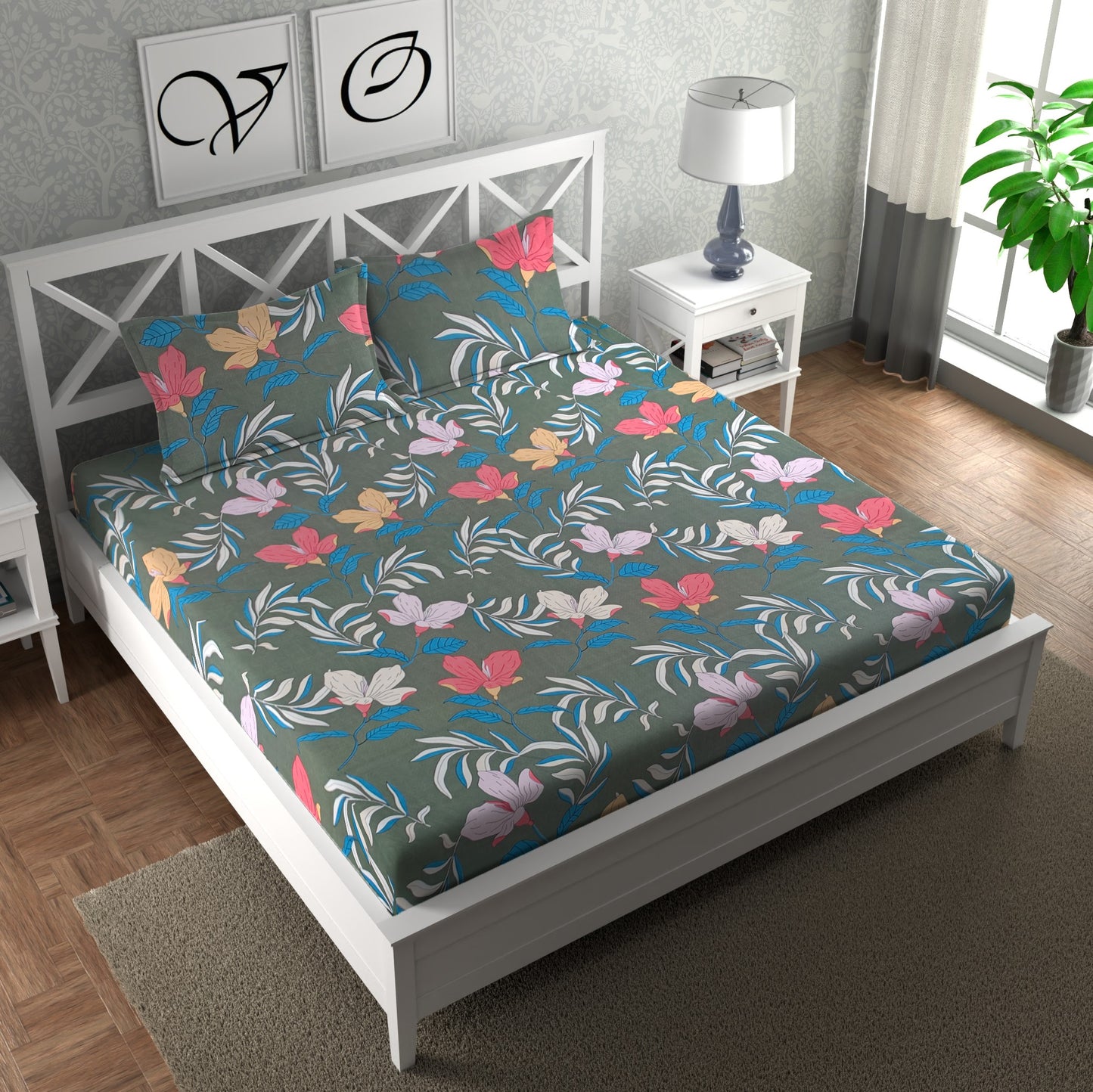 CG Homes 140 TC Double Printed Flat Bedsheet DB677