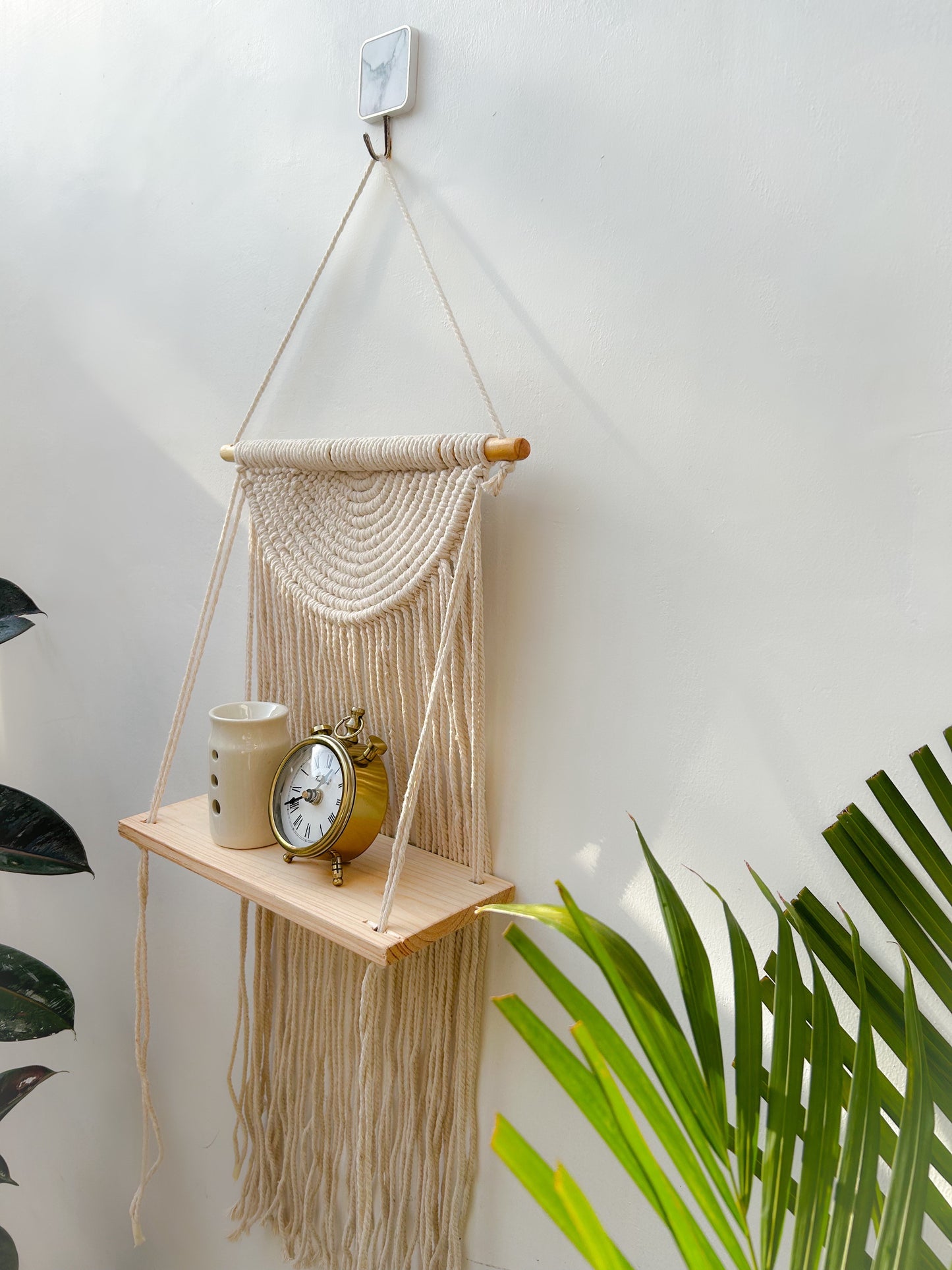 CG Homes MACRAME WALL HANGING WITH WOODEN SHELF