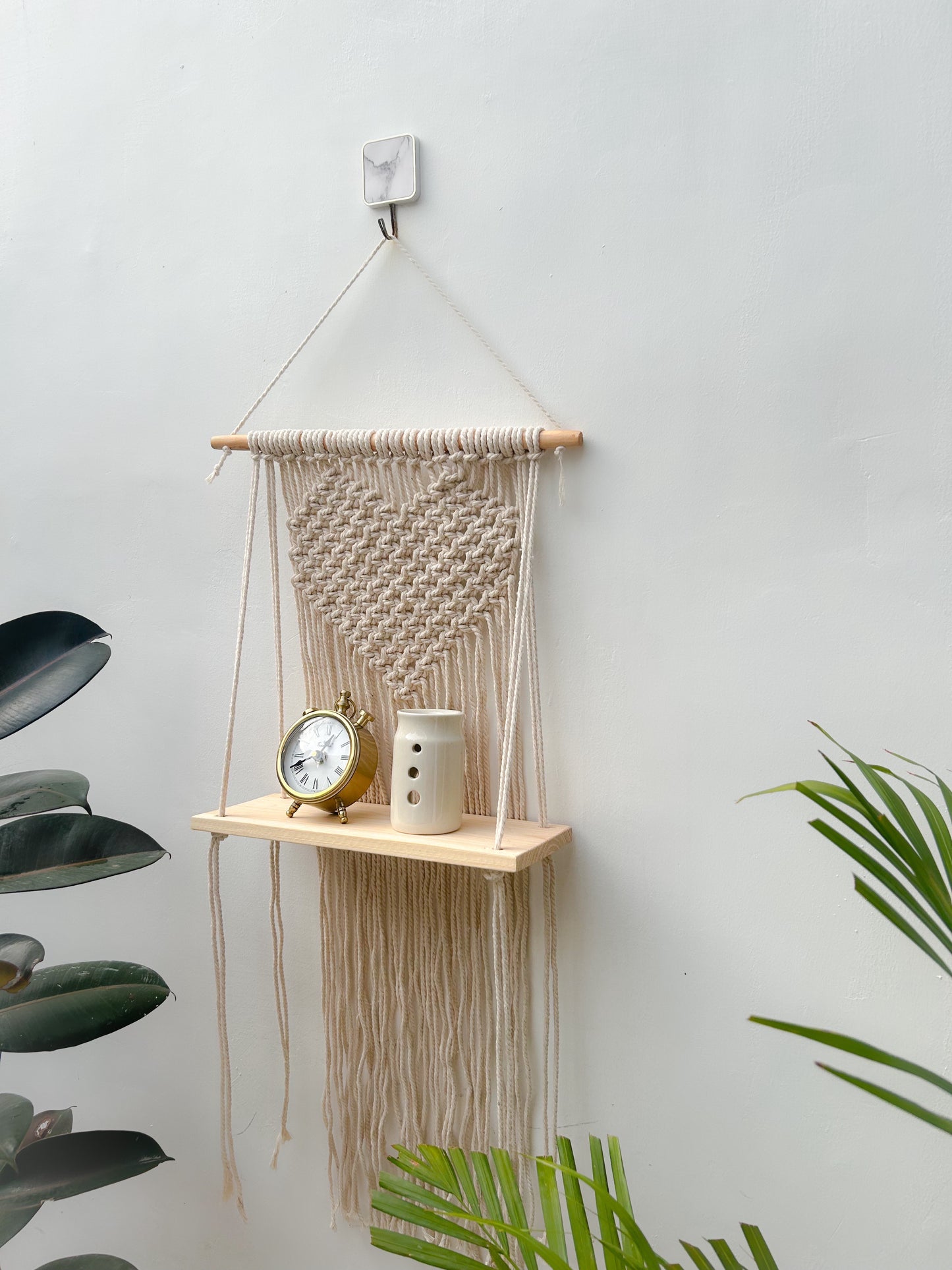 CG Homes MACRAME WALL HANGING WITH WOODEN SHELF