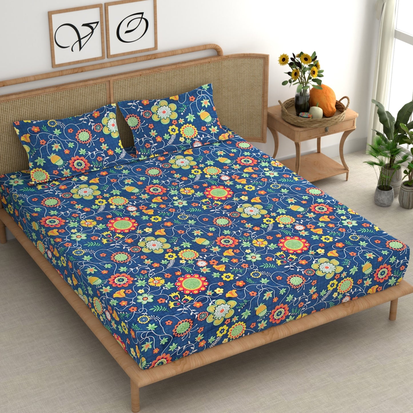 CG Homes 140 TC Double Printed Flat Bedsheet DB618