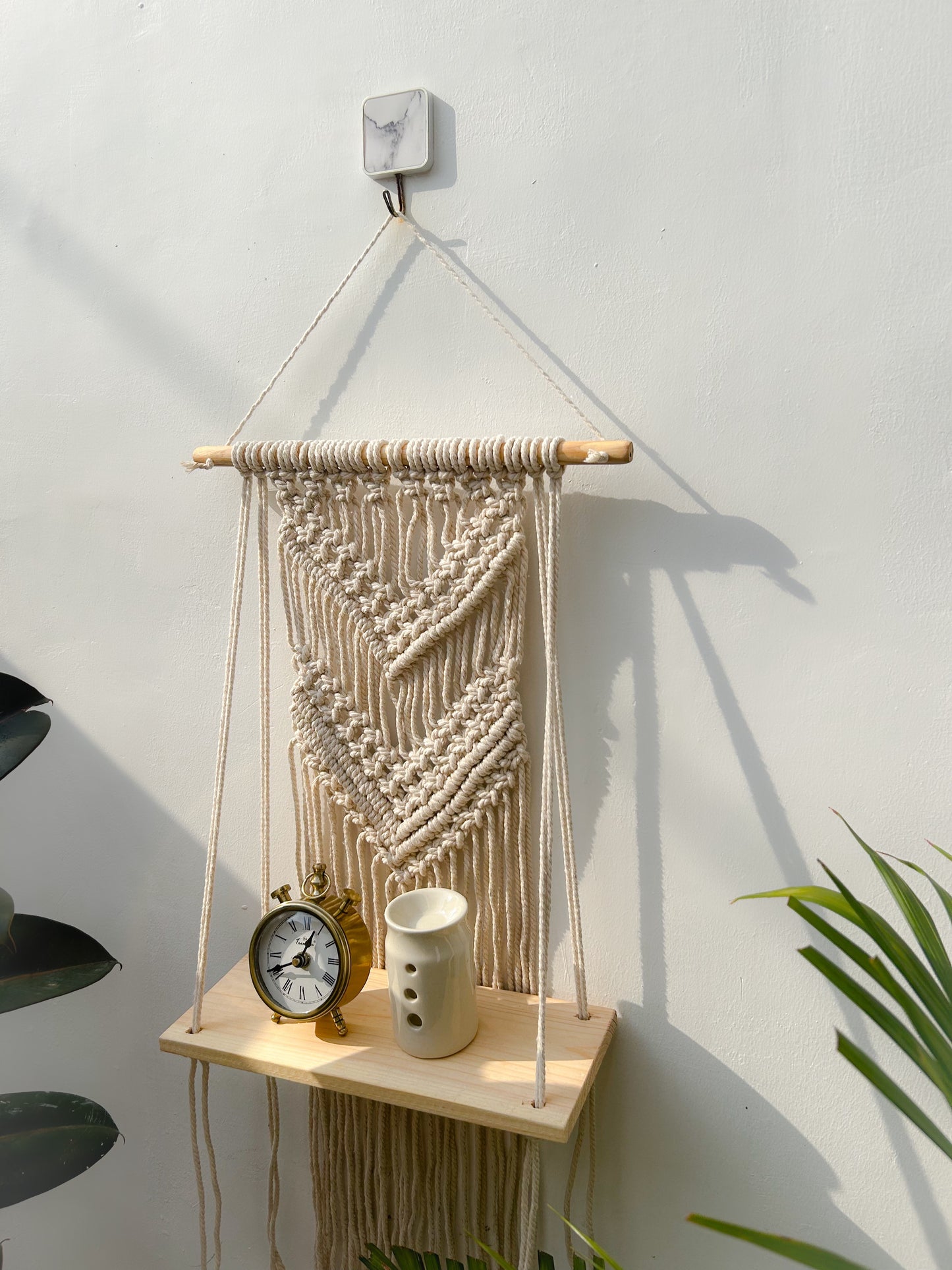 CG Homes MACRAME WALL HANGING WITH WOODEN SHELF