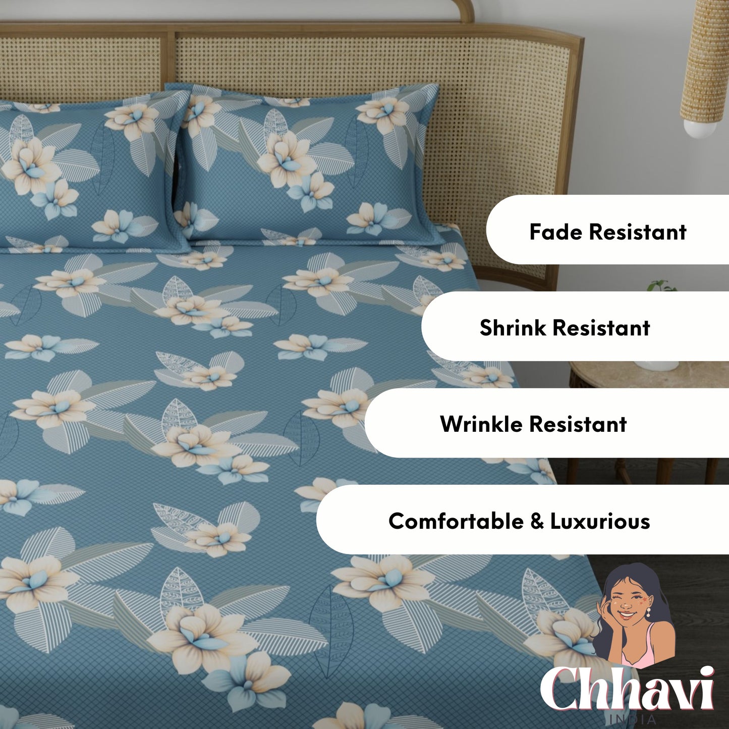 CHHAVI INDIA 210 TC Microfiber Printed Double Bedsheet With Pillow Covers