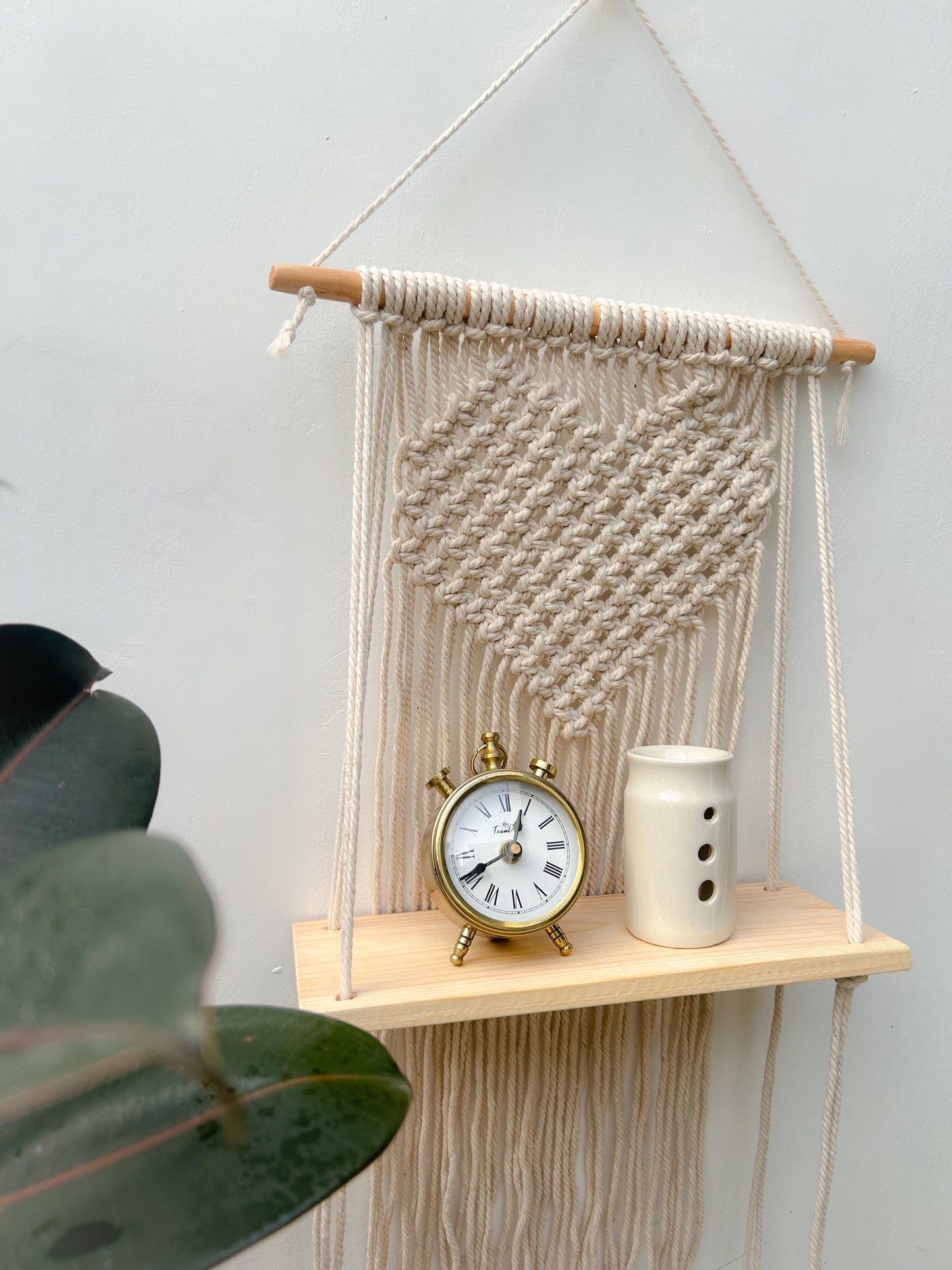 CG Homes MACRAME WALL HANGING WITH WOODEN SHELF