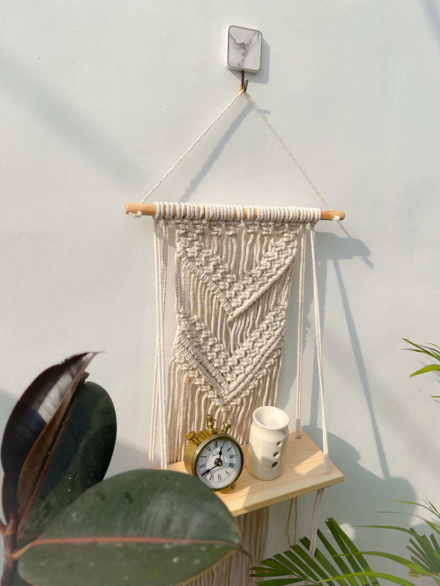 CG Homes MACRAME WALL HANGING WITH WOODEN SHELF