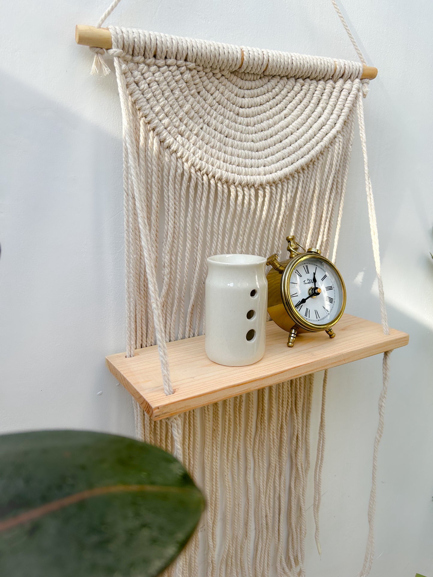 CG Homes MACRAME WALL HANGING WITH WOODEN SHELF